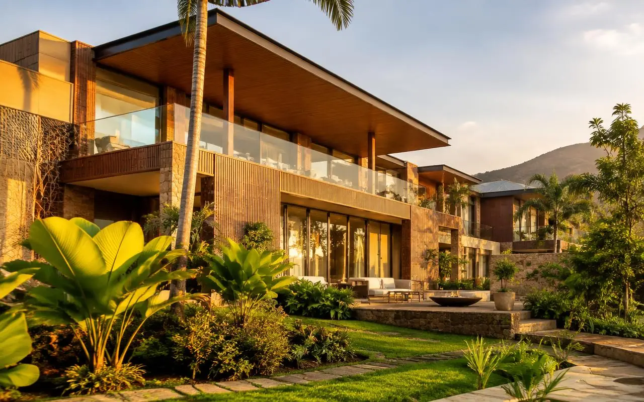 Modern Rwandan residence at golden hour